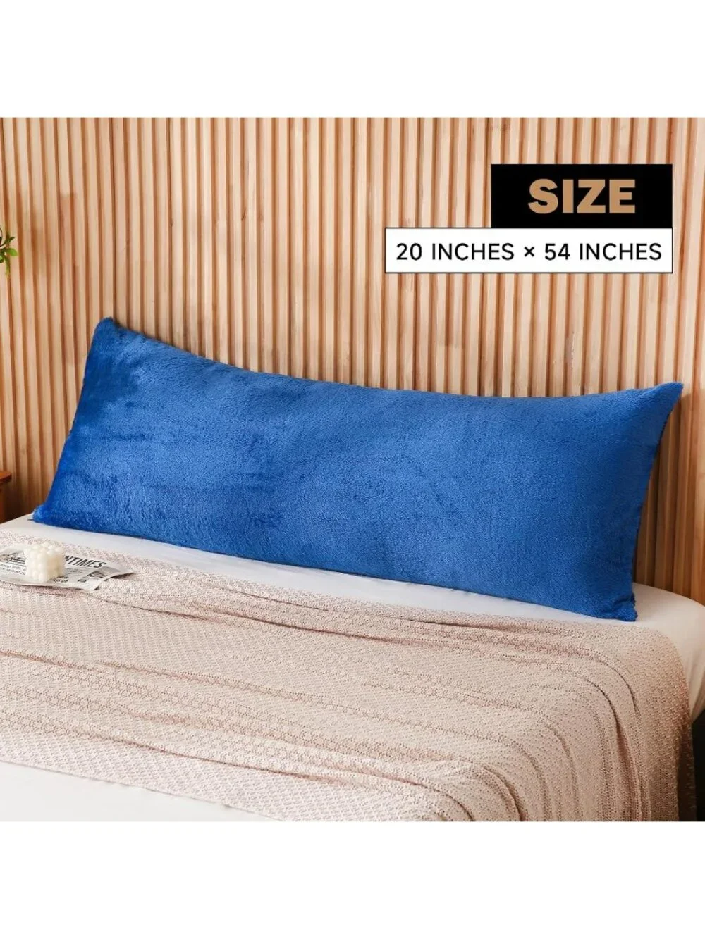 〽️Large Body Pillow Insert Faux Fur Cover Fluffy Long Bed Pillow Blue 20x54Inch